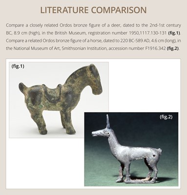 Lot 119 - AN ORDOS BRONZE FIGURE OF A DEER HIND, 6TH - 2ND CENTURY BC