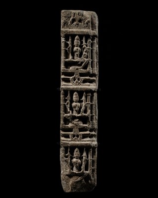 Lot 331 - A SANDSTONE DOOR JAMB WITH DEITIES, NORTHERN INDIA, 10TH-12TH CENTURY