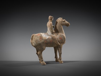 A PAINTED POTTERY HORSE AND RIDER, HAN DYNASTY