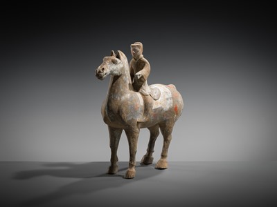 A PAINTED POTTERY HORSE AND RIDER, HAN DYNASTY