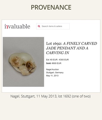 A WHITE AND BROWN JADE ‘CAT AND YOUNG’ PENDANT, QING DYNASTY