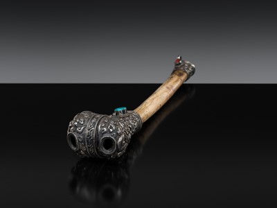 Lot 4 - A SILVER-MOUNTED THIGHBONE TRUMPET, KANGLING, 19TH CENTURY