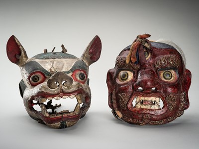 Lot 670 - A GROUP OF TWO POLYCHROME AND GILT RITUAL MASKS FOR THE CHAM DANCE