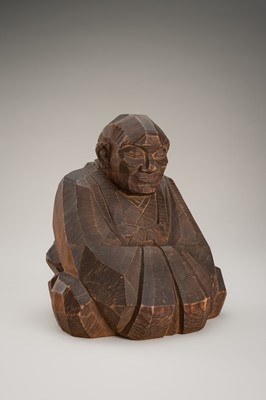 Lot 82 - A SIGNED ITTOBORI STYLE WOOD FIGURE OF A MONK