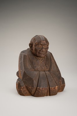 Lot 82 - A SIGNED ITTOBORI STYLE WOOD FIGURE OF A MONK