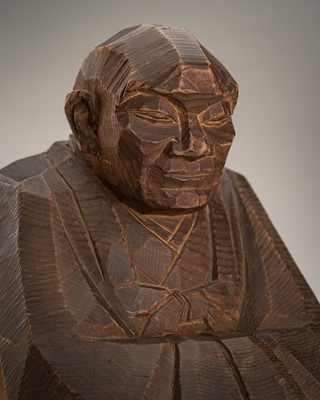 Lot 82 - A SIGNED ITTOBORI STYLE WOOD FIGURE OF A MONK