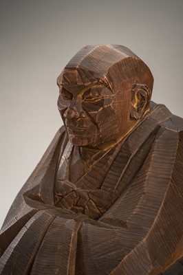 Lot 82 - A SIGNED ITTOBORI STYLE WOOD FIGURE OF A MONK