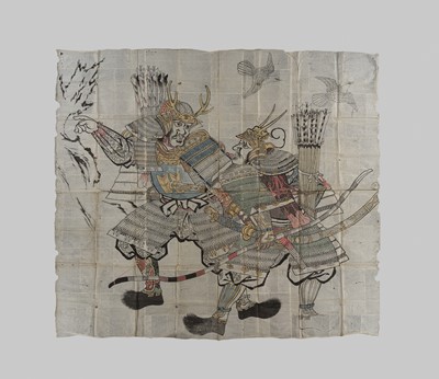 Lot 344 - A KANO-SCHOOL PREPARATORY DRAWING OF SAMURAI FOR A FOLDING SCREEN