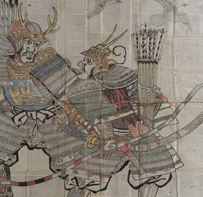 Lot 344 - A KANO-SCHOOL PREPARATORY DRAWING OF SAMURAI FOR A FOLDING SCREEN