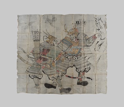 Lot 344 - A KANO-SCHOOL PREPARATORY DRAWING OF SAMURAI FOR A FOLDING SCREEN