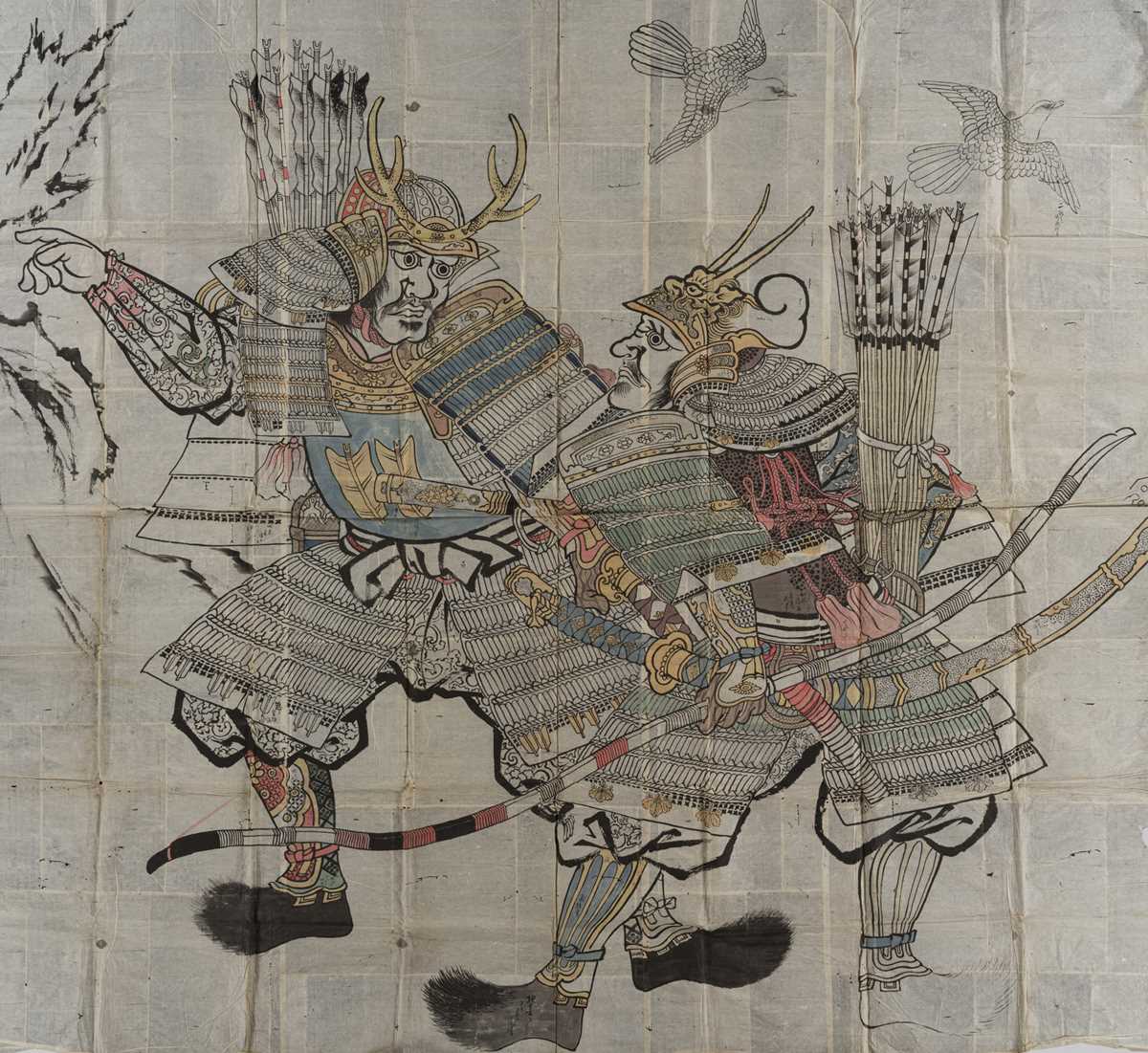 Lot 344 - A KANO-SCHOOL PREPARATORY DRAWING OF SAMURAI FOR A FOLDING SCREEN