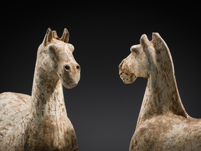 Lot 232 - A PAIR OF PAINTED POTTERY HORSES, HAN DYNASTY