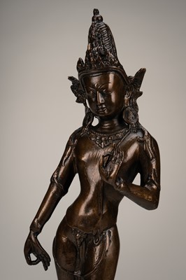 Lot 674 - A LARGE BRONZE FIGURE OF A BODHISATTVA