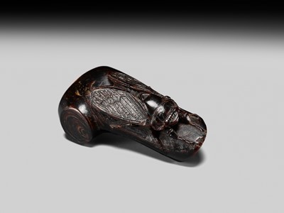 Lot 170 - KANMAN: A FINE UMIMATSU (SEA PINE) NETSUKE OF A CICADA ON A BRANCH