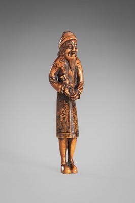 HARAMASA: A WOOD NETSUKE OF A FOREIGNER