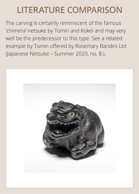 MINKO: A RARE AND UNUSUAL WOOD NETSUKE OF A HATCHING TENGU (TENGU NO TOMAGO)