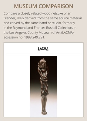 A SUPERB TALL WOOD NETSUKE OF AN EMACIATED SOUTH SEA ISLANDER