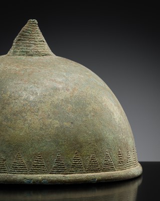 Lot 447 - A DOMED BRONZE STUPA COVER, DONG SON CULTURE