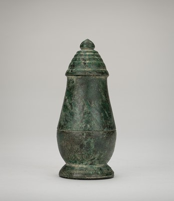 Lot 2104 - A CHAM COPPER ALLOY BETEL NUT CONTAINER