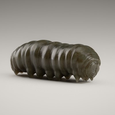 Lot 1850 - A GREEN JADE CARVING OF A SILKWORM, C. 1900s