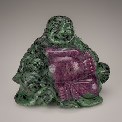 Lot 1815 - A NATURAL RUBY IN ZOISITE ROUG FIGURE OF BUDAI