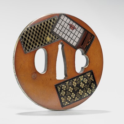 Lot 76 - A SUPERB SHONAI SCHOOL SUAKA TSUBA WITH SLIDING DOORS