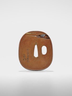 Lot 75 - TOMOTSUNE: A FINE NARA SCHOOL SUAKA TSUBA WITH A CROW AND RABBIT UNDER THE MOON