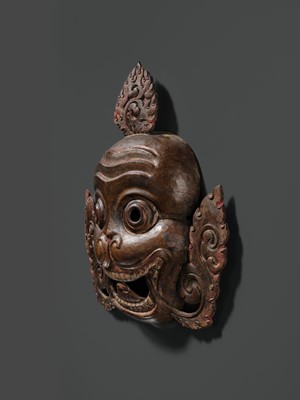 Lot 278 - A COPPER REPOUSSÉ ‘CHITIPATI’ MASK, TIBET, 18TH-19TH CENTURY