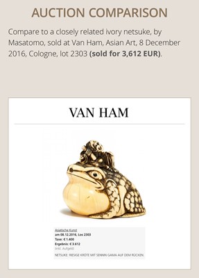 Lot 362 - AN OSAKA SCHOOL IVORY NETSUKE OF GAMA SENNIN ON A HUGE TOAD