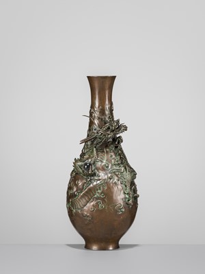 Lot 7 - AKASOFU GYOKKO: A BRONZE ‘DRAGON’ VASE WITH SMALL CRYSTAL SPHERE