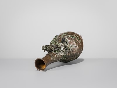 Lot 7 - AKASOFU GYOKKO: A BRONZE ‘DRAGON’ VASE WITH SMALL CRYSTAL SPHERE