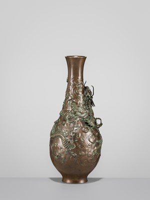 Lot 7 - AKASOFU GYOKKO: A BRONZE ‘DRAGON’ VASE WITH SMALL CRYSTAL SPHERE