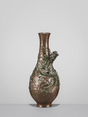 Lot 7 - AKASOFU GYOKKO: A BRONZE ‘DRAGON’ VASE WITH SMALL CRYSTAL SPHERE