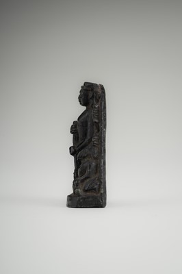 A SMALL STONE STELE OF DURGA SLAYING THE BUFFALO-DEMON MAHISHA, c. 16TH CENTURY