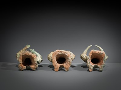 Lot 230 - AN EXCEEDINGLY RARE POTTERY GROUP OF FOREIGN LIUBO PLAYERS, EASTERN HAN DYNASTY