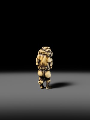 Lot 130 - AN IVORY NETSUKE OF THE TWO SUMO WRESTLERS KAGEHISA AND SUKEYASU