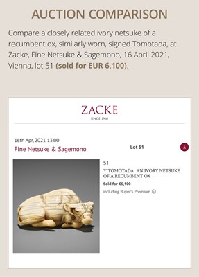 A GOOD KYOTO SCHOOL IVORY NETSUKE OF A RECUMBENT OX