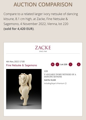 Lot 429 - AN IVORY NETSUKE OF A DANCING KITSUNE