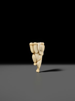 Lot 429 - AN IVORY NETSUKE OF A DANCING KITSUNE