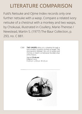 Lot 436 - CHOKUSAI: A FINE IVORY NETSUKE OF A WASP IN A GOURD