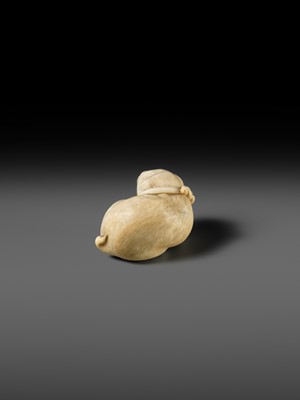 Lot 162 - KAIGYOKUSAI MASATSUGU: A SUPERB IVORY NETSUKE OF A PUPPY