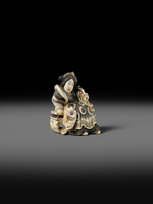 Lot 166 - ANRAKUSAI NOBUKUNI: A SUPERB INLAID IVORY NETSUKE OF SEIOBO