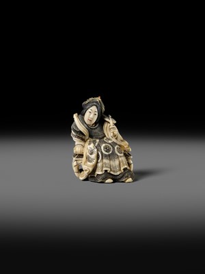 Lot 166 - ANRAKUSAI NOBUKUNI: A SUPERB INLAID IVORY NETSUKE OF SEIOBO