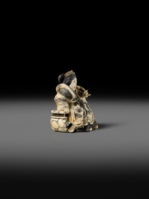Lot 166 - ANRAKUSAI NOBUKUNI: A SUPERB INLAID IVORY NETSUKE OF SEIOBO