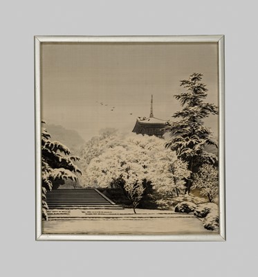 Lot 343 - A FINE YUZEN-BIRODO CUT VELVET OF SARUSAWA POND AT THE KOFUKUJI TEMPLE