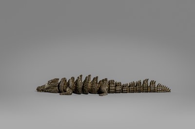 Lot 48 - YASUNOSUKE: A RARE BRONZE ARTICULATED OKIMONO OF A COCODRILE