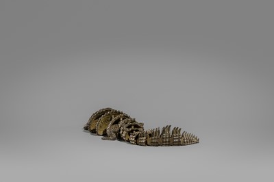 Lot 48 - YASUNOSUKE: A RARE BRONZE ARTICULATED OKIMONO OF A COCODRILE