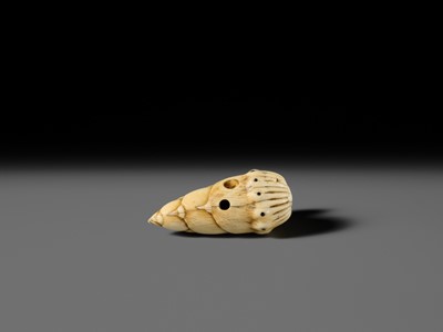 Lot 138 - A CHARMING KYOTO SCHOOL IVORY NETSUKE OF A RAT ON A BAMBOO SHOOT