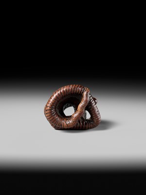 Lot 182 - A LARGE EARLY NAGOYA SCHOOL WOOD NETSUKE OF A SNAKE