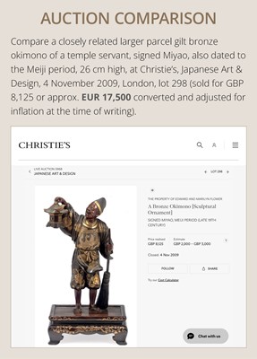 Lot 10 - MASAFUMI: A MIYAO-STYLE PARCEL-GILT BRONZE OKIMONO OF A TEMPLE SERVANT
